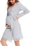 SWOMOG Women's Maternity Nursing Robe Pregnancy Breastfeeding Bathrobes 3 in 1 Labor Delivery Nightgowns Gray