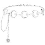 Amabro Metal Waist Chain Belt, Moon Star Belt Chain Silver Adjustable Fashion Belt Sun Body Chain for Women Jeans Dress