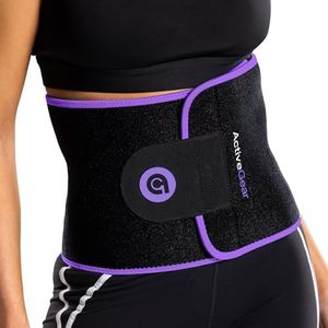 ActiveGear Waist Trainer for Women & Men - Sweat Band Waist Trimmer Belt for a Toned Look - Reinforced Trim and Double Hook & Loop Fasteners (Purple Hem, Large: 9” x 46”)