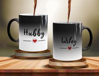 Gift Arcadia Ceramic Hubby Wifey Color Changing Coffee Mug Valentine Gift for Couple,Girlfriend,Boyfriend 325ml Capacity Microwave and Dishwasher Safe Coffee Mug - 2 Pieces, Multicolor (A312)