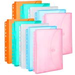 FANWU 10 Pack Assorted Color Expandable Poly Binder Pocket, 3/4-inch Gusset, Letter Size, 11 Holes Punched, Index Dividers Pocket Folders Plastic Envelopes Clear Document Folders for Ring Binder