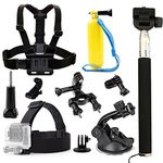 TEKCAM 6 in 1 Accessory Kits Compatible with AKASO/GoPro Hero5 Black/SJ4000 SJ7000 Waterproof Action Camera Head Strap, Chest Harness Suction Cup Floating Hand Grip Selfie Stick Bike Mount Handlebar