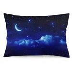 Blue Throw Pillow Cover Queen Size Dark Night Cloud Star Sky Moon Nebula Galaxy Stars Lumbar Pillow Case Decorative Standard Pillow Cases with Zipper Rectangle Cushion Covers for Couch,Bed,20"x30"