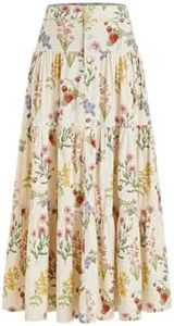 CIDER Womens Long Jean Denim Tiered Button Down High Waist Maxi Skirts