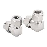 Pysrych 304 Stainless Steel Compression Tube Fitting, 90 Degree Elbow, 1/4" OD x 1/4" OD, Pack of 2