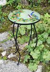 Iron/Glass Round Mosaic Design Side Table Garden Outdoor Patio Flower Plant Stand (Peacock)