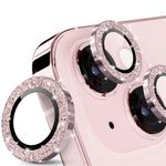 imluckies for iPhone 15 - iPhone 15 Plus Camera Lens Protector Bling, HD Aluminum Alloy Individual Ring, 9H Tempered Glass Camera Back Screen Protection Film, Glitter Pink