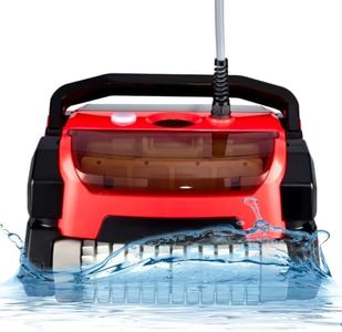 PioneerWorks Robotic Pool Vacuum Cleaner 130W, Waterliner Clean, Wall Climbing Capability, w/Top Load Filters, Wall Climbing Scrubber Brush for Above/In-Ground Pools Up to 50FT in Length, Red