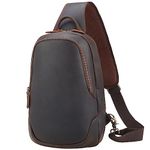 TIDING Sling Bag for Men, Genuine Leather Shoulder Backpack Vintage One Strap Crossbody Anti-theft Chest Bags for School Gym Hiking Cycling Sports Outdoor Travel