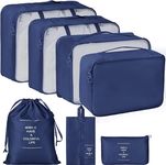 Kanim Enterprise 7 Pcs Set Travel Organizer Packing Cubes Lightweight Travel Luggage Organizers with Laundry Bag or Toiletry Bag Laundry Organiser (Navy Blue)