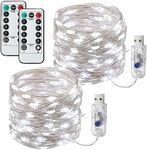 [2 Pack]Fairy Lights for Bedroom, 100 LED Light W/8 Mode USB Powered, Twinkle Icicle Festoon String Lights W/Remote & Timer for Party Wedding Home décor Products(White) tongxiandengbai