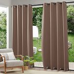 RYB HOME Weighted Outdoor Curtains 2 Panels Waterproof Drapes for Patio, Weatherproof Energy Saving Panels Blackout Shades for Cabana Lanai Pergola, Mocha, W 52 x L 84 inches