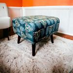 The Artage Puffy Stool for Living Room Sitting Printed Premium Foam Cushioned Pouffe Ottoman for Foot Rest Stool for Home Decor Furniture with 4 Wooden Legs (Floral) (Forest Green)