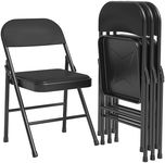 GAOMON Folding Chairs Set of 4, PU Upholstered Foldable Chairs with Metal Frame Hold Up to 350 Pounds, Portable Black Folding Chairs Suitable for Dining Room, Living Room, Office, Camping-Black