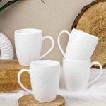 The Earth Store White Check Ceramic Coffee Mug Set of 4, 400ML Microwave & Dishwasher Safe Tea/Milk Mug Perfect for Home, Office & Gifting