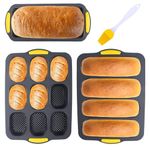 Domigard Silicone Baguette Pan, 3pcs French Bread Mould Non-Stick, Baguette Baking Tray Mould, Loaf French Bread Mould Baguette Tin Mold Tray with Brush for Home Kitchen