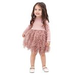 Miipat Baby Girl Long Sleeve Dress Knit Sweater Dress Ruffle Fall Winter Tulle Princess Dress(Pink,18-24M)
