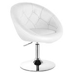 Costway Swivel Accent Chair, Contemporary Makeup Chair with Chrome Frame, Height-Adjustable, Tufted Round-Back, Modern Vanity Chair for Lounge, Pub, Bar, White