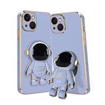 KARWAN®️ 3D Astronaut with Folding Stand Back Cover Case Compatible for iPhone 15 | Slim electroplated case | Stand case | Soft TPU | Space Astro Theme | Camera Protection-Blue