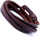 Urban Jewelry Deep Coffee Leather Wrap Cuff Men's Genuine Bracelet with Metal Hook Clasp (Brown)