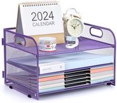 NCXTKJ 3-Tier Letter Tray Paper Organizer with Handle,Compact Mesh Desk File Organizer for Home Office Supplies Desktop Accessories,Purple