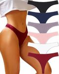 FINETOO Cotton Thongs for Women Soft Low Rise Sexy Thong Ladies Panties Womens Underwear 6 Pack S-XL, Set6-6pack, Small