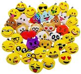 JZK 38 x Mini plush emoticon keychain keyring 5cm / 2 inch yellow small smiley face backpack key chain for kids adult birthday party favours keepsake giveaways gift, party bag fillers