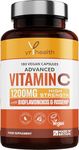 Vitamin C 1200mg Immune Support with Bioflavonoids and Rosehip | 180 Vegan Vitamin C Capsules not Tablets | Slow Release VIT C Ascorbic Acid | Made in The UK by YrHealth