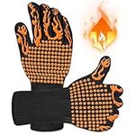 BBQ Gloves, Oven Mitts Grilling Gloves - Extreme Heat Resistant Barbecue Gloves with Fingers, Non-Slip Silicone Cooking Gloves for Oven, Barbecue, Baking, Welding (A Pair)