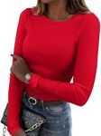 Zeagoo Womens Skims Long Sleeve Top Crewneck Ribbed T-Shirt Fitted Trendy Summer Clothes Red