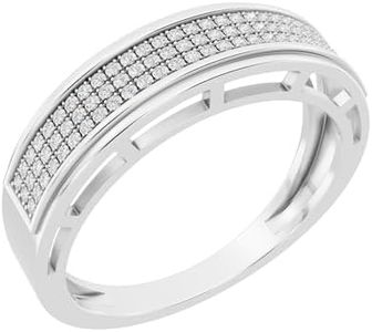 Dazzlingrock Collection 0.25 Ctw Natural Round White Diamond Three Row Micro Pave Wedding Band for Men in 10K Solid White Gold, Size 10