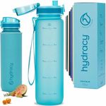 Hydracy Water Bottle with Time Marker -Large 1 Litre BPA Free Water Bottle & No Sweat Sleeve -Leak Proof Gym Bottle with Fruit Infuser Strainer & Times to Drink -Ideal for Fitness Sport & Outdoor