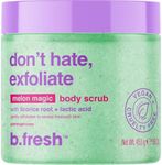 b.fresh Exfoliating Body Scrub | Don't Hate, Exfoliate Soothing Body Polish For Women & Men - Sugar Scrub Enhanced With Hydrating Lactic Acid + Licorice Root, Magic Melon Scent