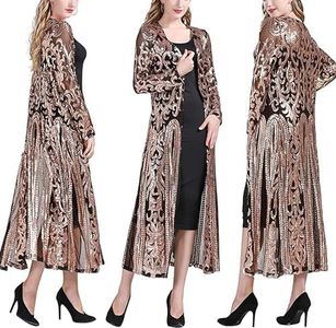 PROMLINK Sequin Cardigans Duster Sparkly Blazer Jackets Long for Women Evening, Black Pure, 4X-Large