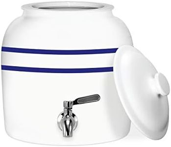 Geo Sports Porcelain Ceramic Crock Water Dispenser, Stainless Steel Faucet, Valve and Lid Included. Fits 3 to 5 Gallon Jugs. (Blue Stripe)