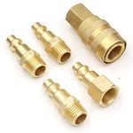 CEKER Air Fittings 1/4" NPT Quick Connect Air Hose Fittings 5 Piece Solid Brass Air Coupler and Plug Kit Industrial Type Air Compressor Accessories Set