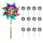 12PCS Large Reflective Birds Repellent Windmills, ALYCLIP Colorful Hanging Silver Windmills Sparkly Deterrent Kit for Driving Away Pigeons Birds, Easy to Install - Bright
