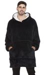 Jayri Wearable Sherpa Blanket Hoodies for Women,Men and Children | Thick & Warm, Oversized Hoodie Blanket with Large Front Pockets (Midnight Black, Kid)