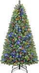 SHareconn 6FT Pre-Lit Artificial Christmas Tree with 330 Warm White & Multicolor LED Lights, 8 Light Modes, Xmas Tree with 1018 PE & PVC Branch Tips, Metal Stand, Easy Assembly and Foldable