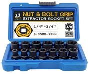 JPT Bolt Extractor Set,13Pcs Impact Bolt & Nut Remover Set,3/8'' Drive Extraction Socket Set,Cr-Mo Steel