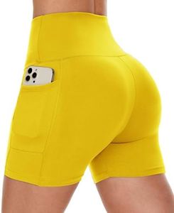 CAMPSNAIL Biker Shorts Women with Pockets - 3"/5"/8" High Waisted Workout Spandex Tummy Control Gym Running Yoga Shorts Yellow