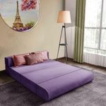 DECOR VILLAGE | 2-Seater, 4X6 Feet | Sofa Cums Bed for Home - Jute Fabric Washable Cover with Cushion -Perfect for Guests (Purple Color)