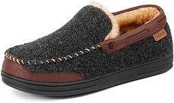 LongBay Men’s Moccasin Slippers Memory Foam Warm House Shoes Indoor Outdoor Rubber Sole（9UK,Black