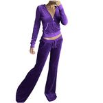 Mrat 2 Piece Outfits For Women Tracksuit Long Sleeve Velour For Velvet Ladies Hoodie Sweatshirt Jogging Workout Sets Ladies Sports Fashion Casual Suit Sportswear Ladies Solid Color Sweatsuit Purple L