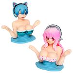 Cute Car Dashboard Decorations Accessories Interior for Men Women, Bobbleheads for Car Dashboard Decor, Funny Chest Shaking Car Ornaments, Anime Beauty Figure Girl Collection Doll 2pcs