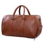 Leather World Duffle Bag for Travel with Shoe Pocket for Men and Women Made of Textured Leatherette with Attachable Shoulder Strap Cabin Bag (Tan)