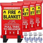 JJ CARE Fire Blanket – 4 Packs with Hooks and Gloves – Emergency Fire Blanket for Home & Kitchen, High Heat Resistant Fire Suppression Blankets for Home Safety, Kitchen, and Camping