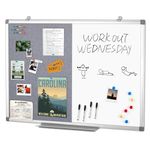 Magnetic Whiteboard Combination Frabic Pin Noticeboard Office Home School with Dry Erase Pen + 6 Pins,Gray,90x60cm