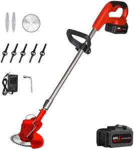 XIULIUU Cordless String Trimmer, 48V Electric Weed Wacker Battery Operated with 3 Types Cutting Blade, Portable Weed Trimmer/Lawn Edger/Mini-Mower Weeder for Lawn Garden Pruning/Trimming (Red)
