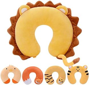 H HOMEWINS Travel Pillow for Kids Toddlers - Soft Neck Head Chin Support Pillow,Cute Animal in Any Sitting Position for Airplane,Car,Train,Machine Washable,Children Gifts(Lion)